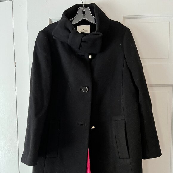 Kate Spade New York Bow Neck Wool Coat Black Size 10 - Picture 4 of 8